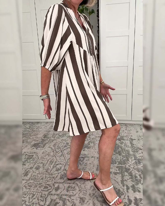 Half Sleeve Striped Casual Dress