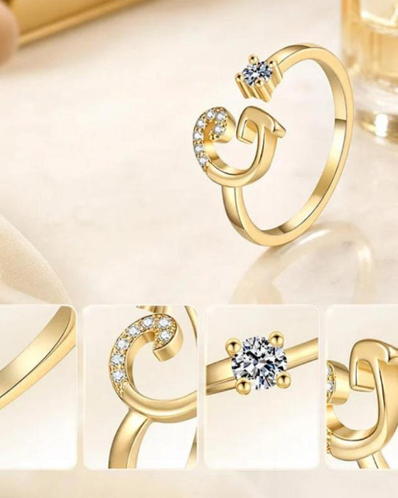 Adjustable Sparkling Initial Ring For Women