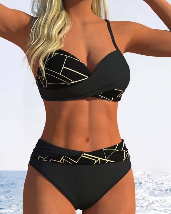 Spaghetti Straps Cross Printed Bikini