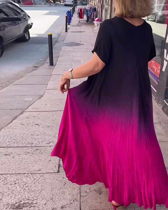 Casual pleated ombre dress