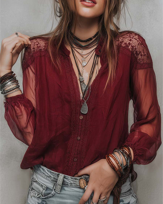 Fashionable Patchwork Lace Blouse