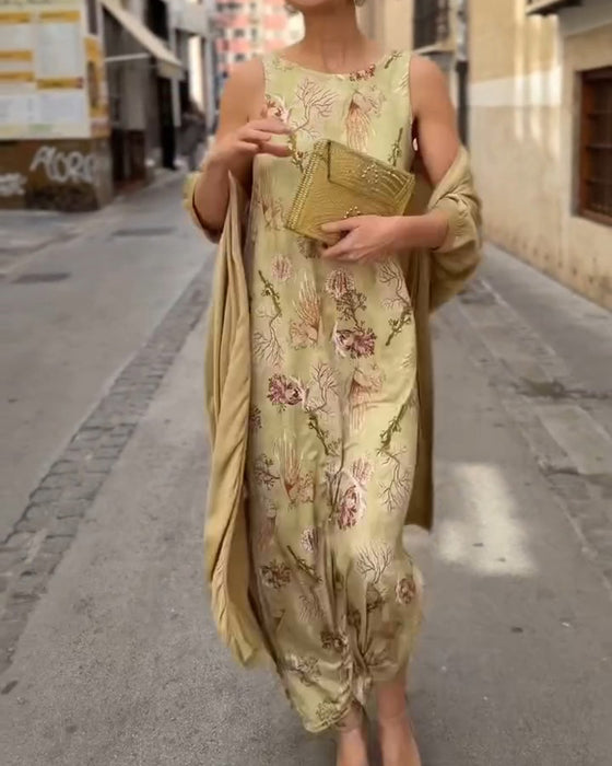 Sleeveless Maxi Dress + Matching Cardigan Set