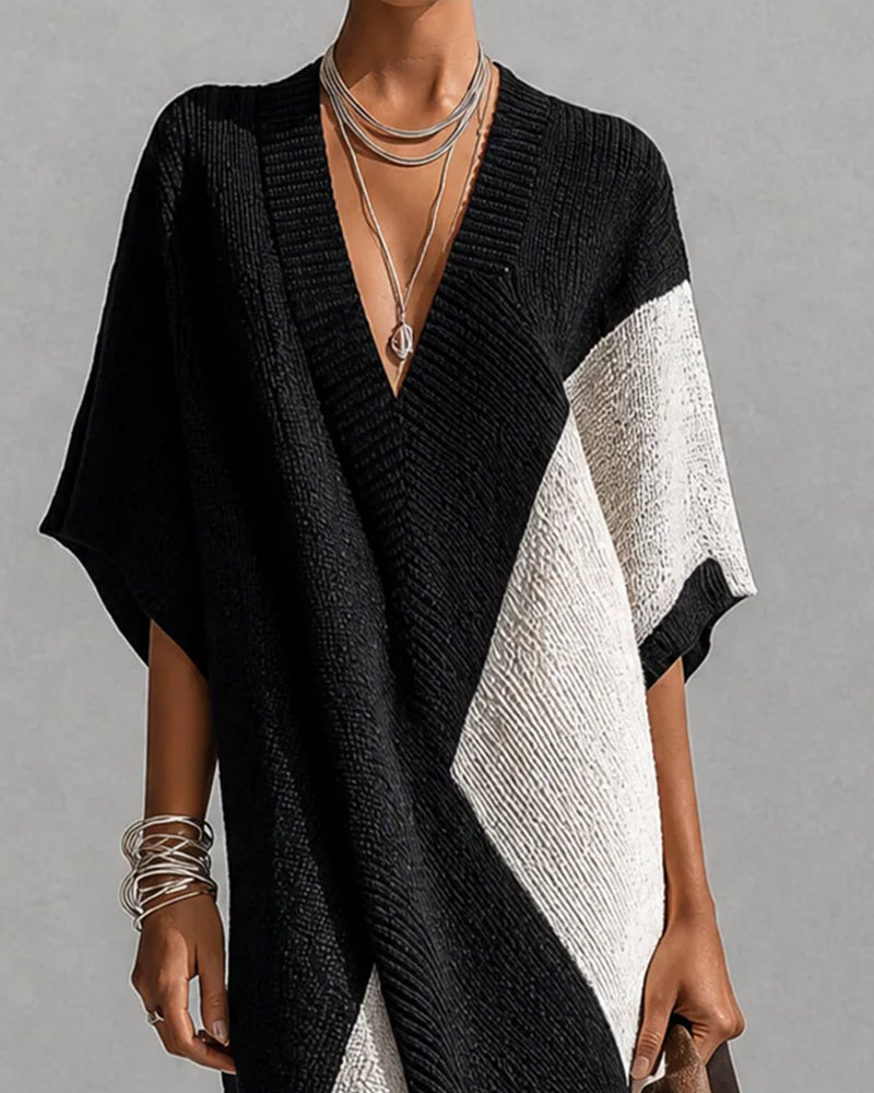 Color Block V-Neck Sweater Dress