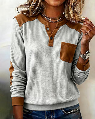 Waffle Casual Color Block Sweatshirt