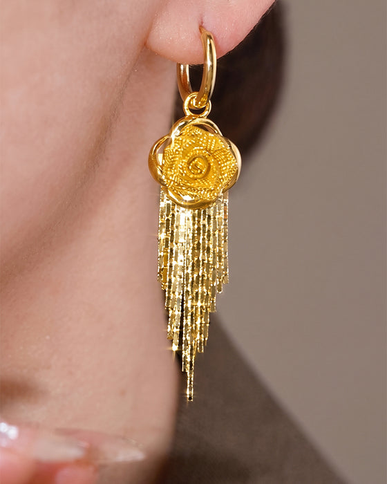 Gold Flower Tassel Earrings
