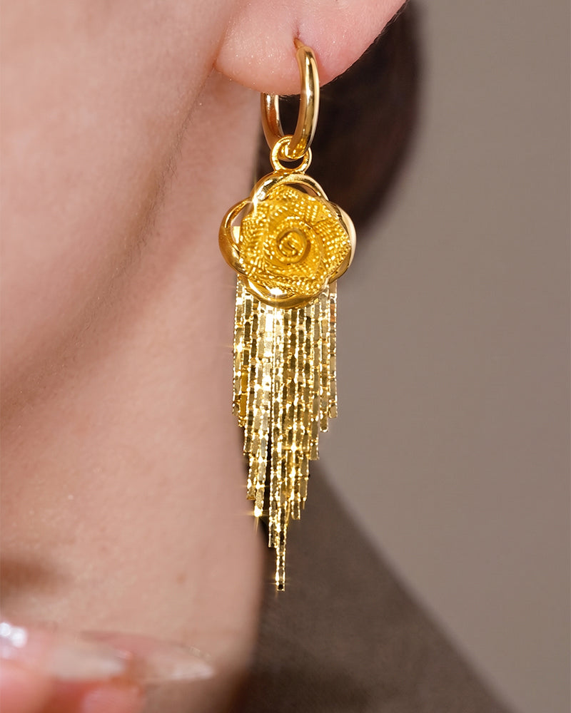 Gold Flower Tassel Earrings