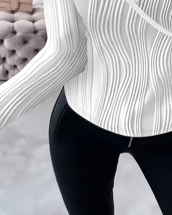 Cross Over V-Neck Metal Ring Slim Blouse