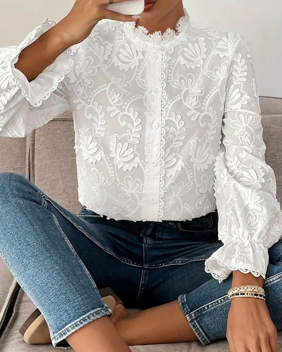 Embroidered Lace Long-Sleeved Blouse