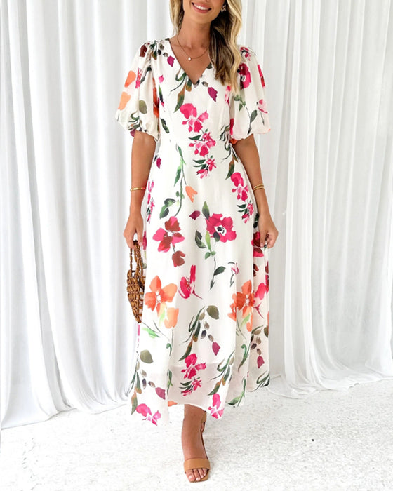 Elegant dress with puff sleeves and floral print