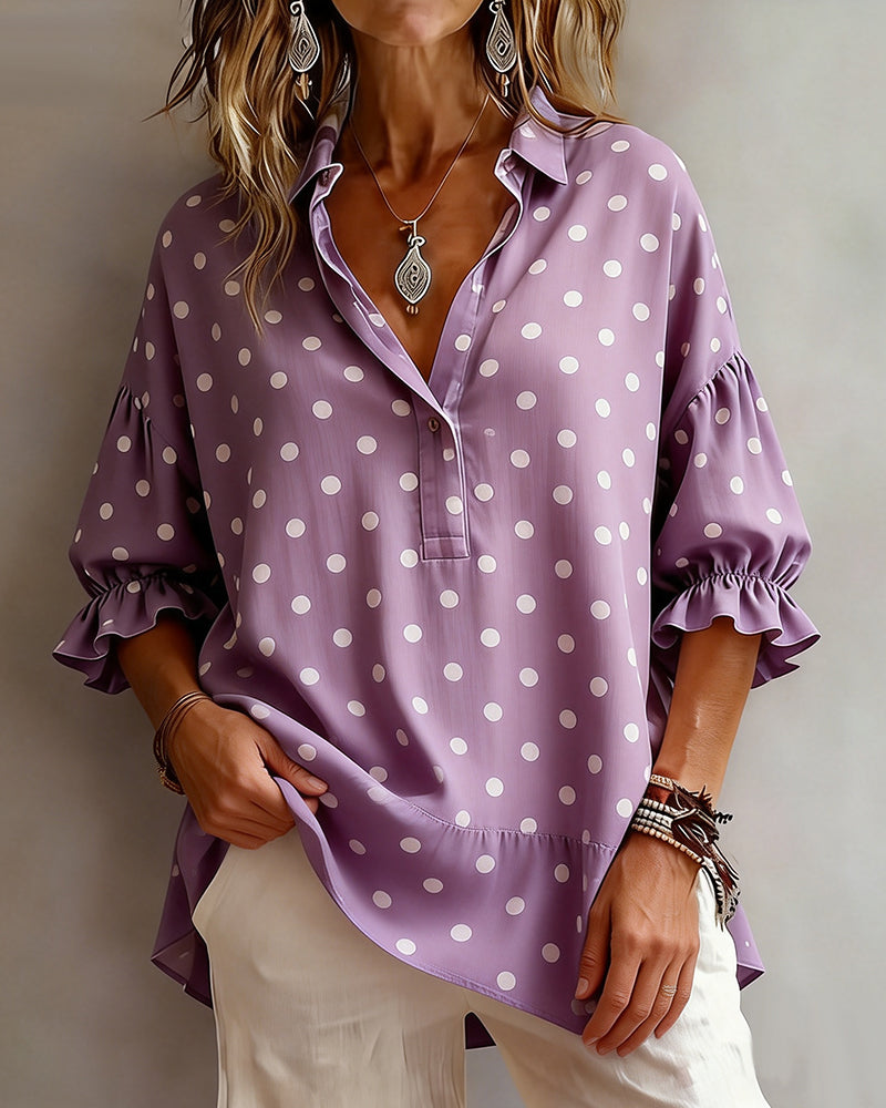 Lapel Polka Dot Blouse