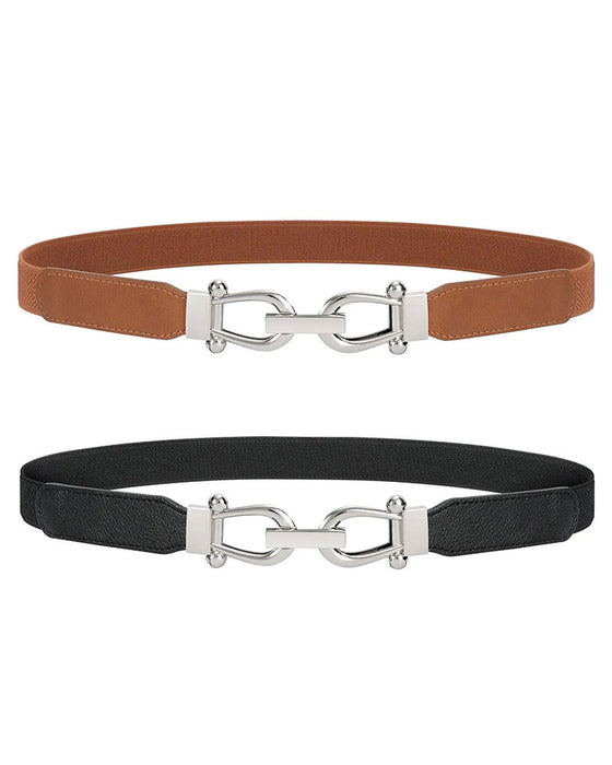 Women Stretchy Waist Belt Retro Elastic Skinny Belt for Ladies with Gold Buckle