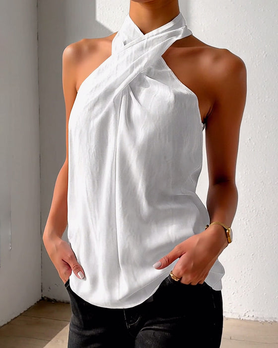 Fashion Halter Solid Color Tank Top
