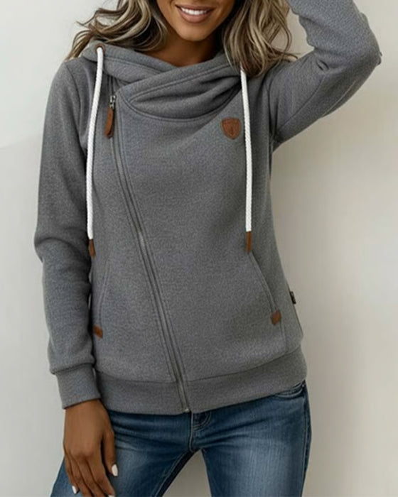 Long-Sleeved Casual Drawstring Sweatshirt