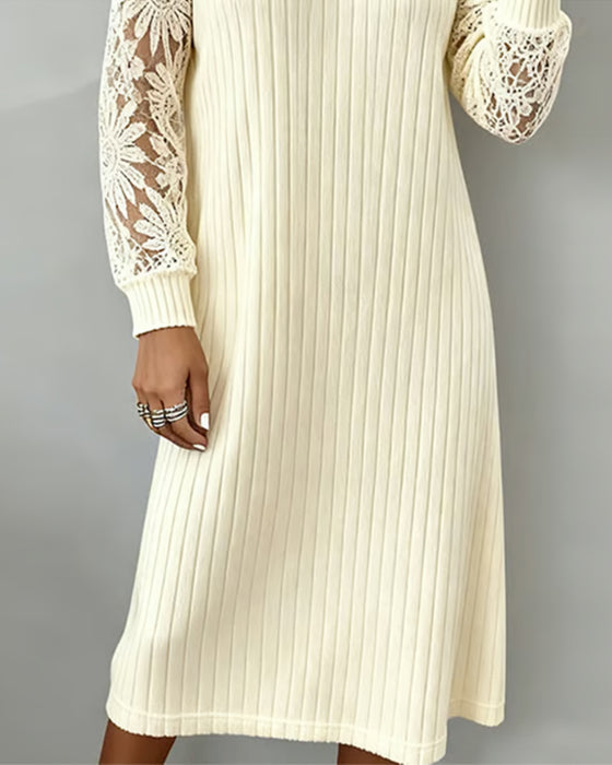 Solid Color Round Neck Ribbed Dress