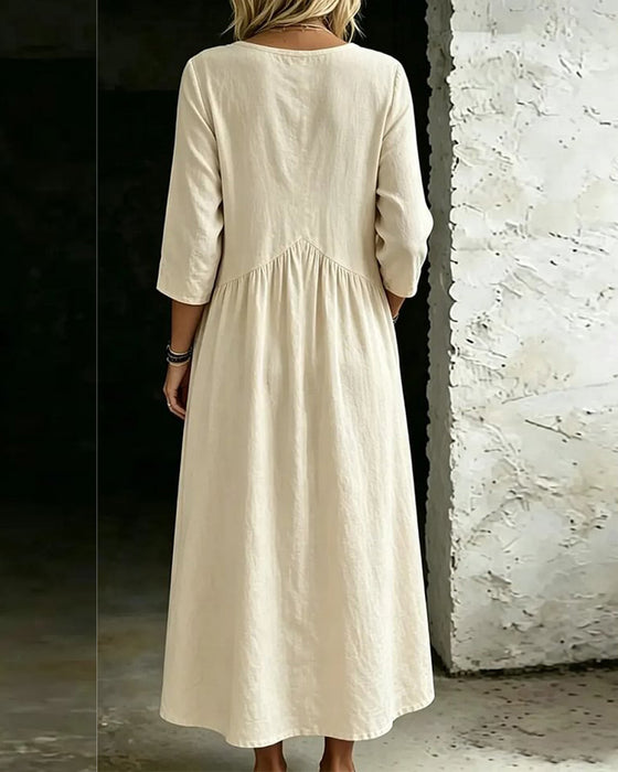 Ruffle V-Neck Three-Quarter Sleeve Dresses