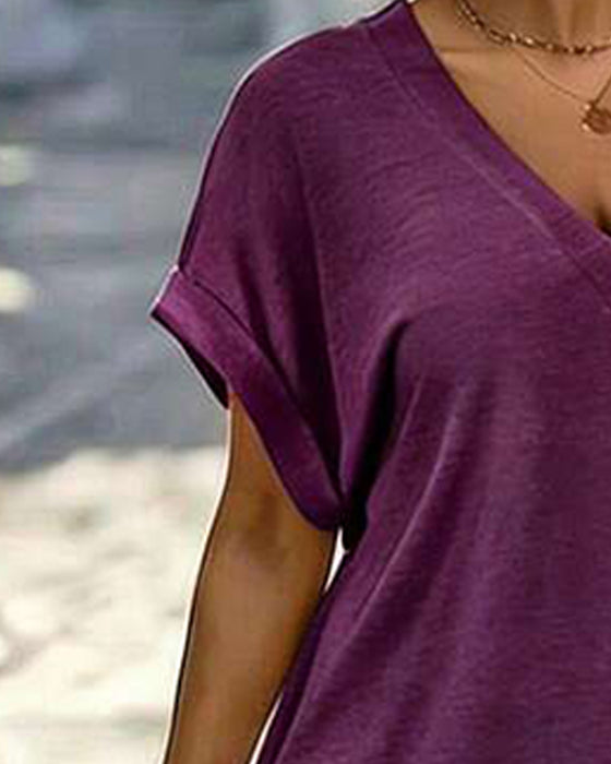 V-Neck Short Sleeve T-Shirt Dress