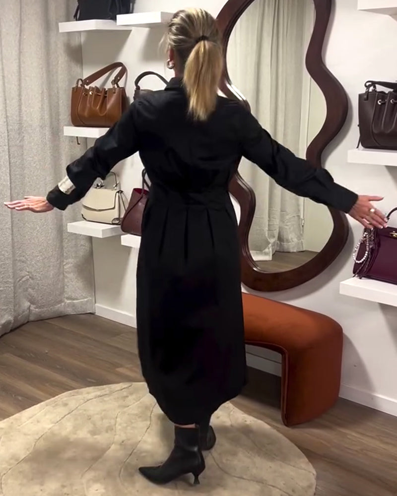 Pleated Collar Slimming Shirt Dress