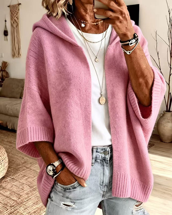 3/4 Sleeve Hooded Casual Cardigan