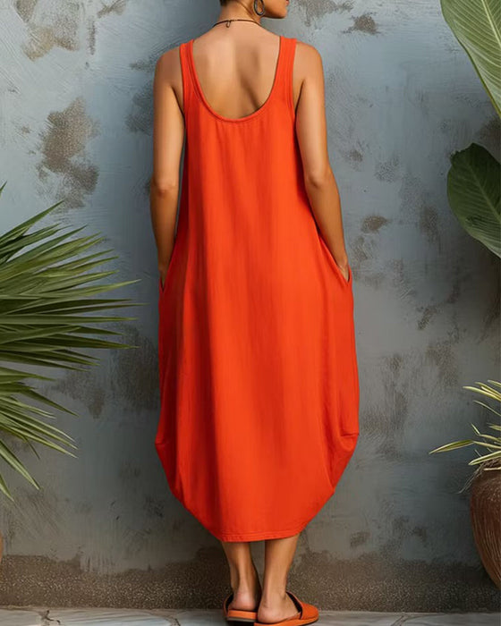 Casual Print Sleeveless Maxi Dress