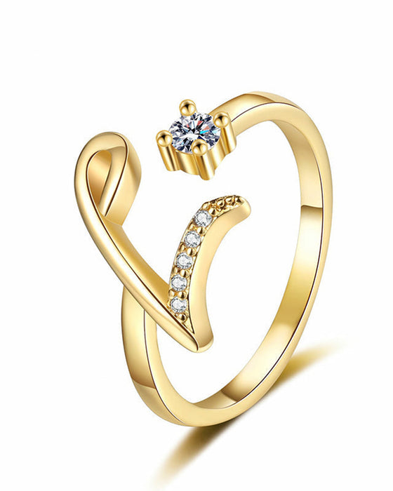 Adjustable Sparkling Initial Ring For Women