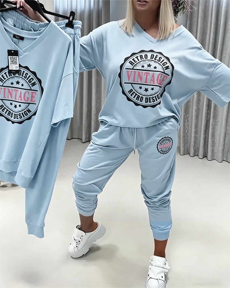 V-Neck Sporty Relaxed Two-Piece Set