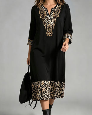 Mini V-Neck Leopard Print Patchwork Loose Dress