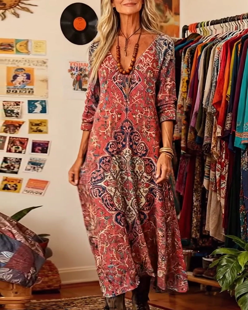 Casual V-Neck Bohemian Style Dress