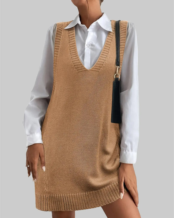 V-Neck Sleeveless Pullover Sweater Dress