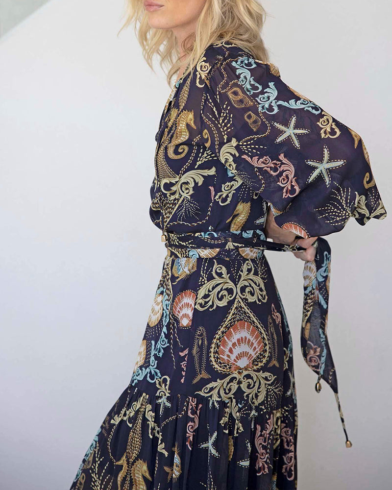 Ocean Element Print Maxi Dress