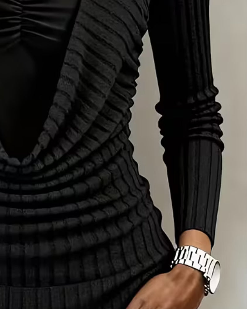 Faux Two-Piece Cowl Neck Long Sleeve Top