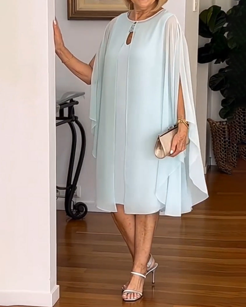 Solid Color Fashionable Cape-Sleeved Dress