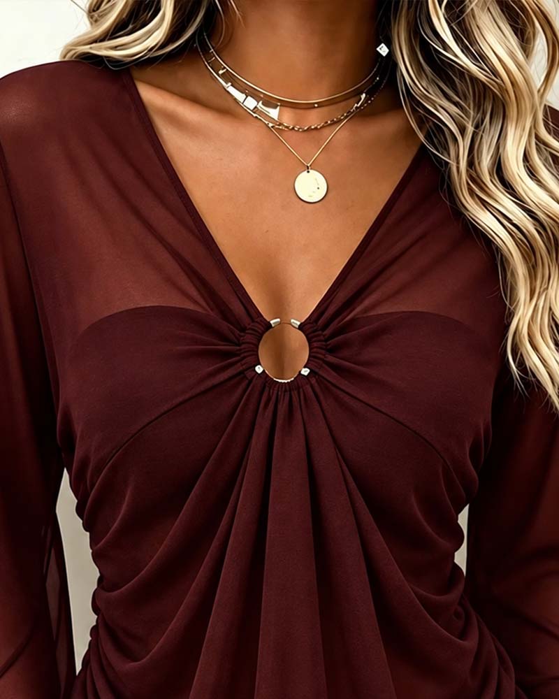 V-Neck Metal Ring Twist Blouse