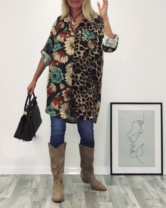 Lapel leopard print shirt