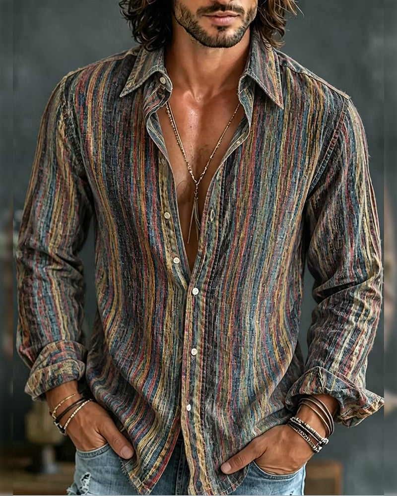 Men's Line Color Block Long Sleeve Shirt