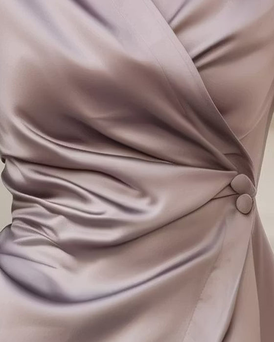 Lapel Wrap Shirred Waist Long Sleeve Top