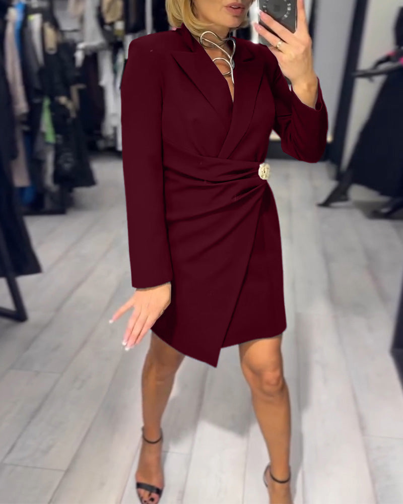 Solid Color Suit Collar Fashion Dress