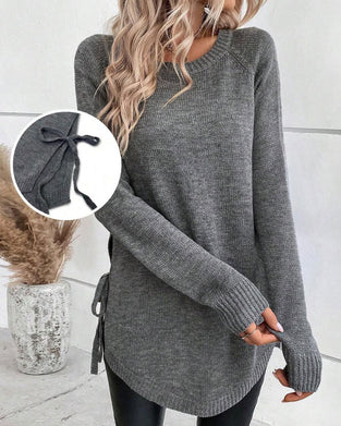Raglan Sleeve Knot Side Sweater