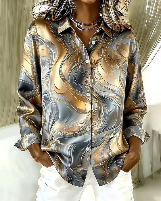 Long-Sleeve Shirt With Marble Print