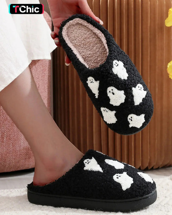 Women's Cute Cartoon Ghost Pattern Plush Slippers
