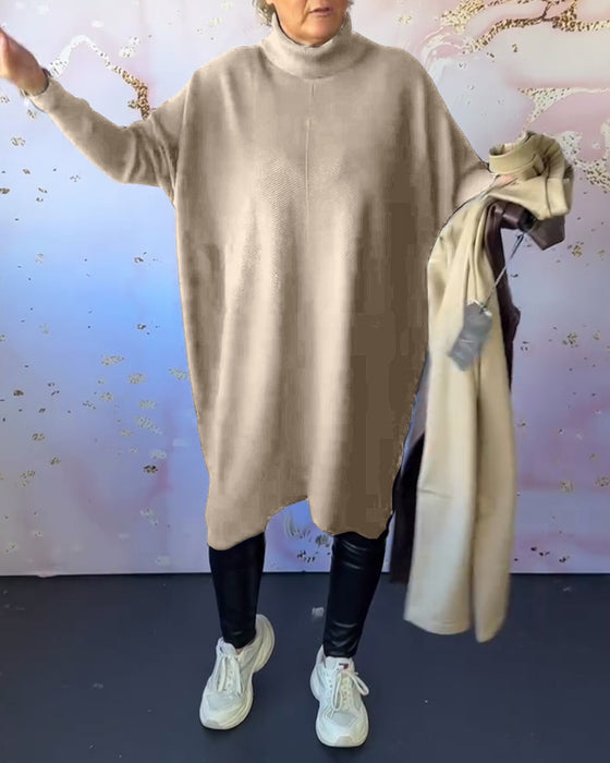 Casual solid color high collar long sleeve pullover