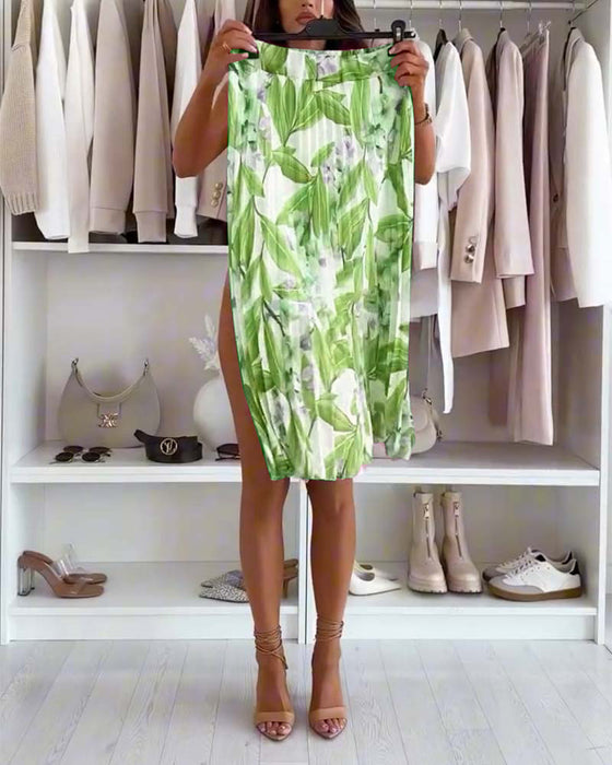 Accordion Pleated Floral Skirt