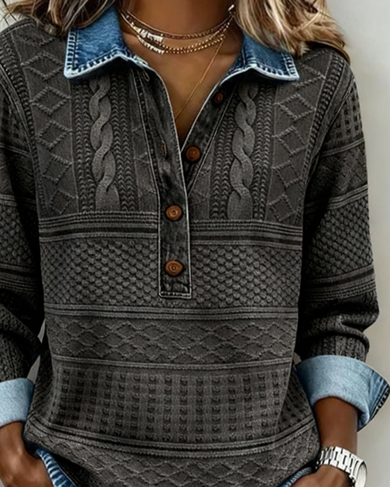 Fashionable Half Button Lapel Sweatshirt