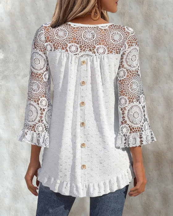 Stylish Ruffled Solid Color Blouse