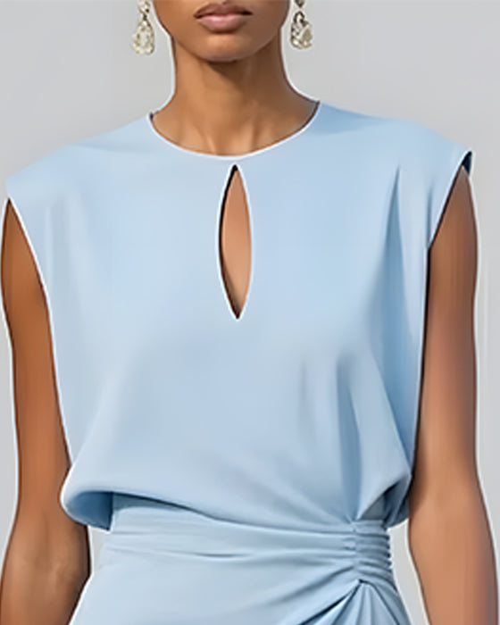 Round Neck Sleeveless Cutout Waist-Cinching Irregular Dress