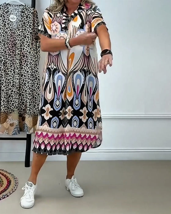 Boho Printed Straight Short-Sleeved Dress