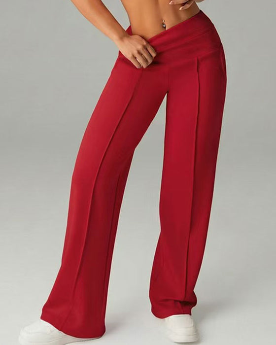 Solid Color Piped Straight-Leg Sports Pants