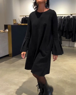 Solid Flare Sleeve Shirred Dress