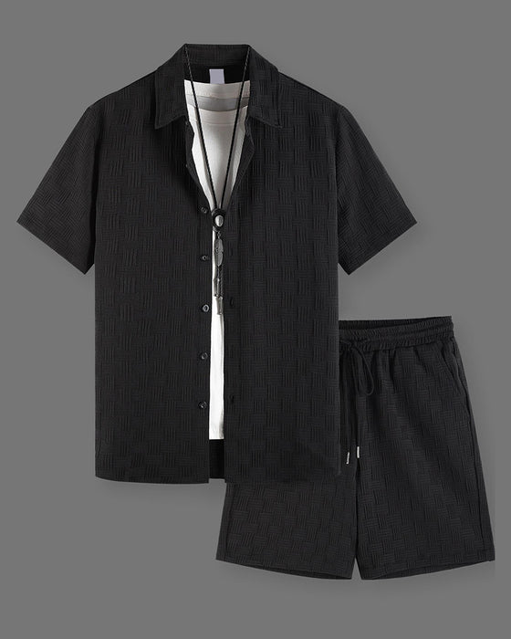 Plaid Polo Collar Casual Men's Sets