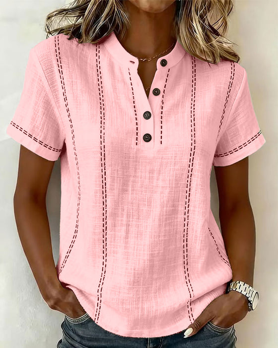 Fashion Casual Button V-Neck T-Shirt