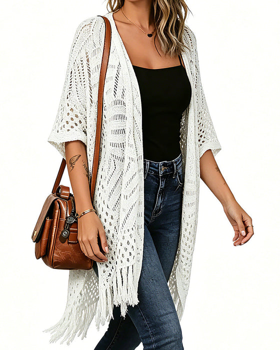 Cut-Out Fringe Knit Cardigans